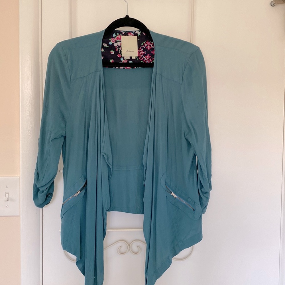 Anthropologie Teal Open Cardigan
